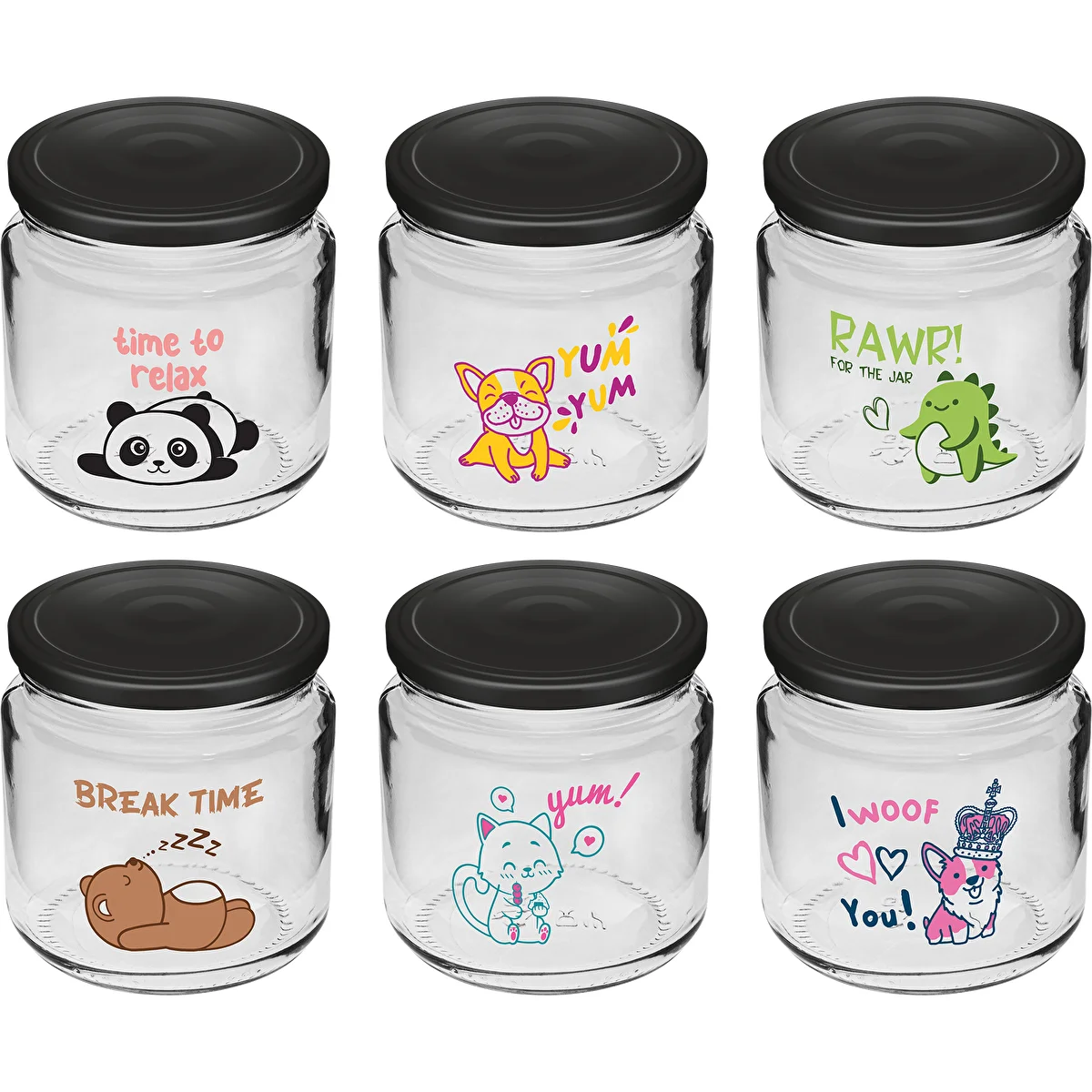 Barattolo per bambini twist-off 212 ml con stampa e tappo fi 66/4, 6 pezzi