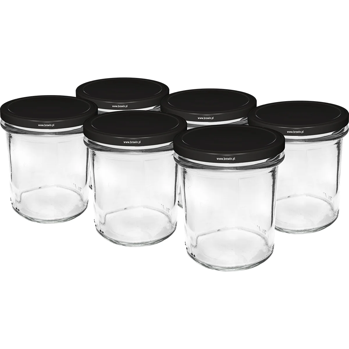 Vasetti dritti 350 ml con coperchio nero Ø 82 mm — set da 6