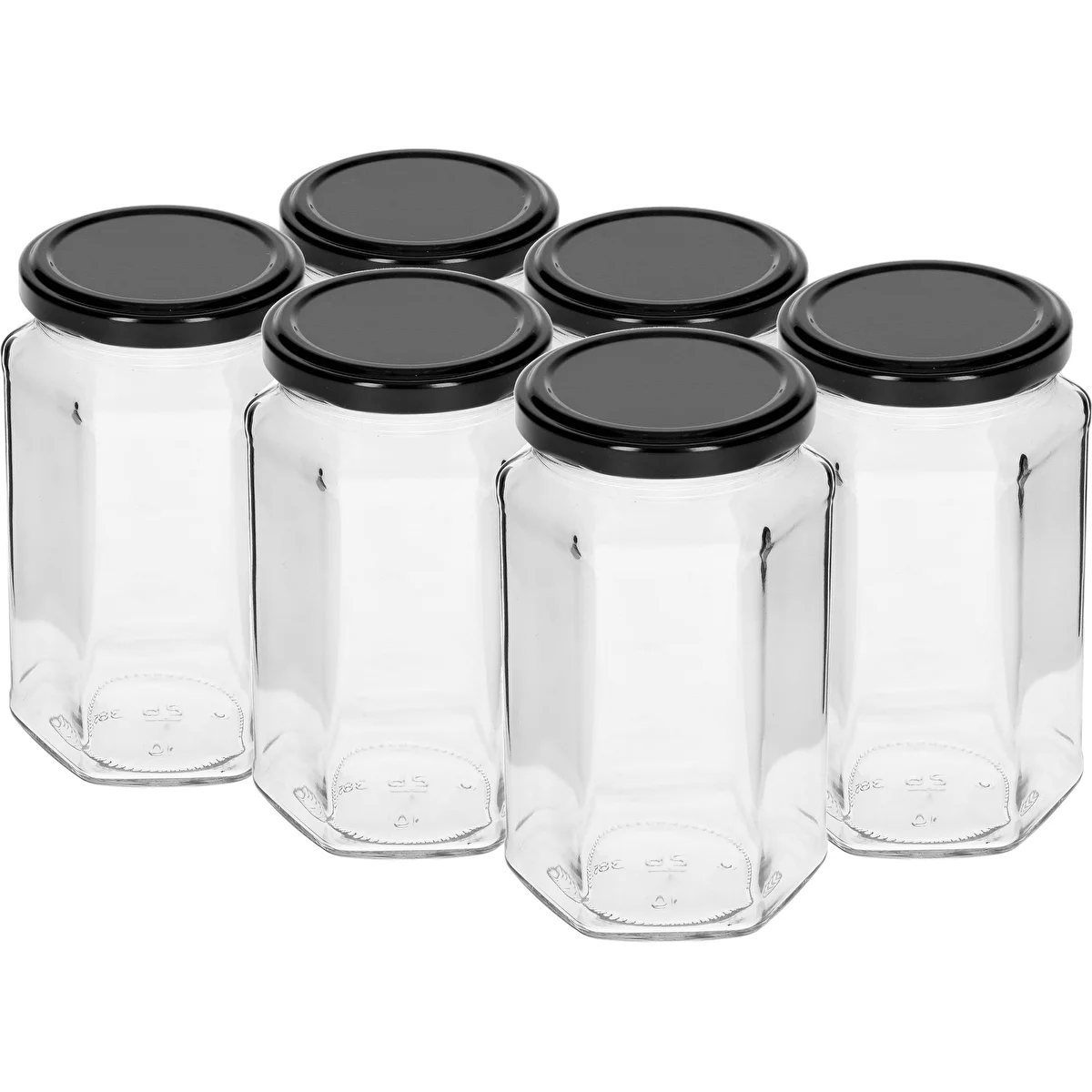 Barattolo twist-off 385 ml con capsula nera Ø 63, set da 6 pezzi