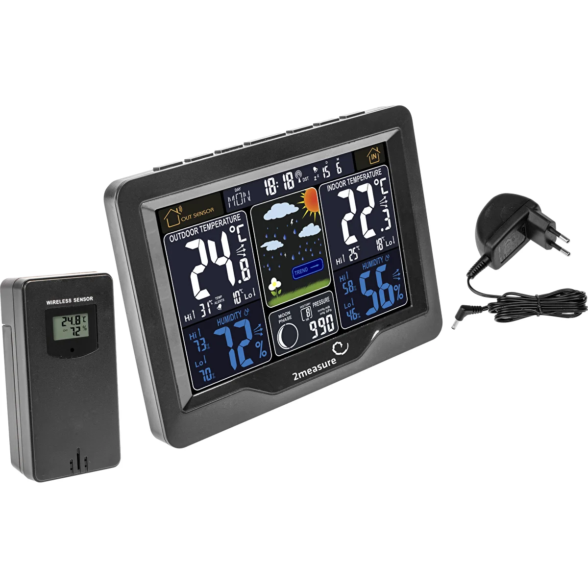 Stazione meteo RCC, DCF – elettronica, retroilluminata, senza fili, con sensore, nera