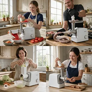 Tritacarne con sminuzzatore, passaverdure e insaccatrice per salsicce, 1500 W – photo 8