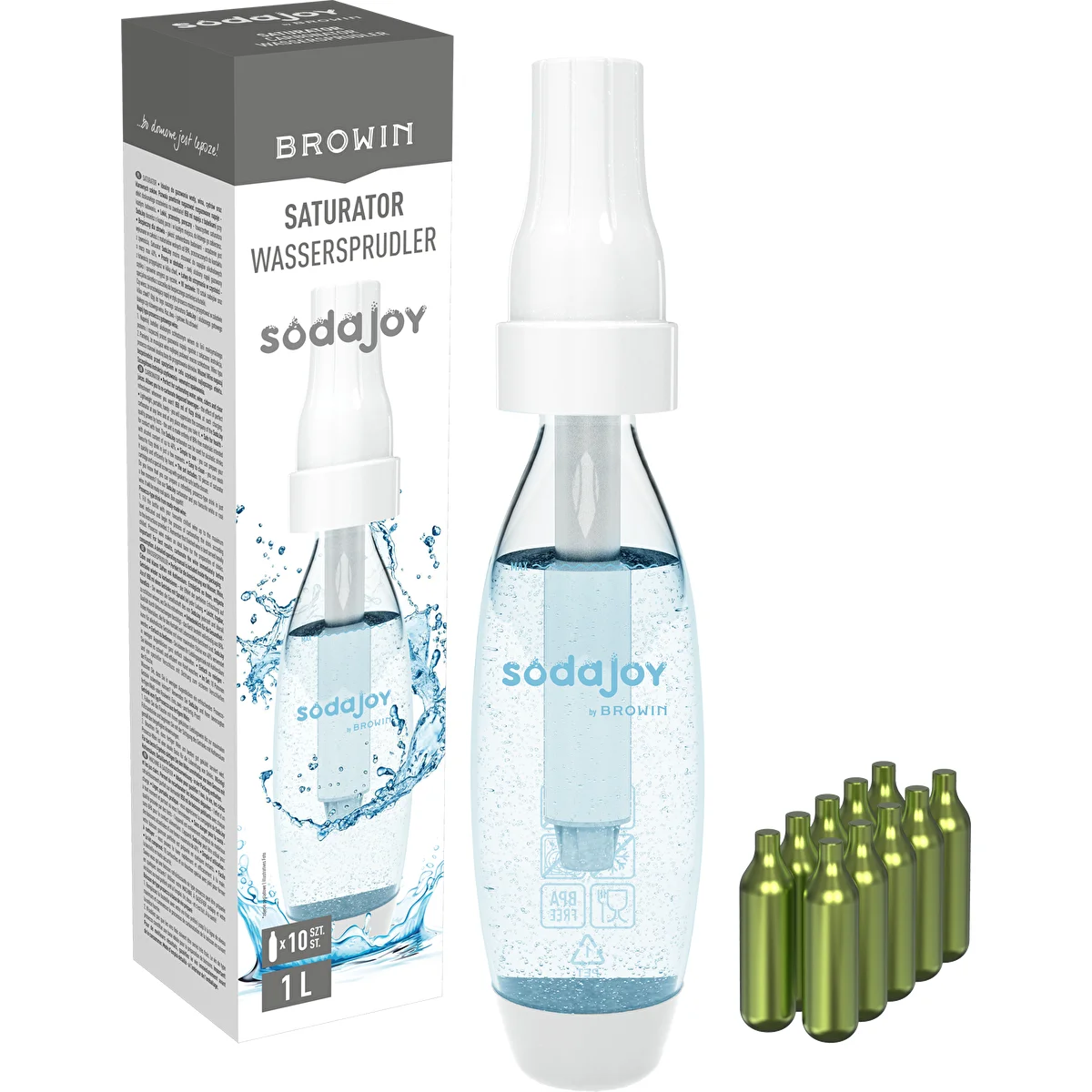 Gasatore per acqua e bevande + 10 cartucce CO2