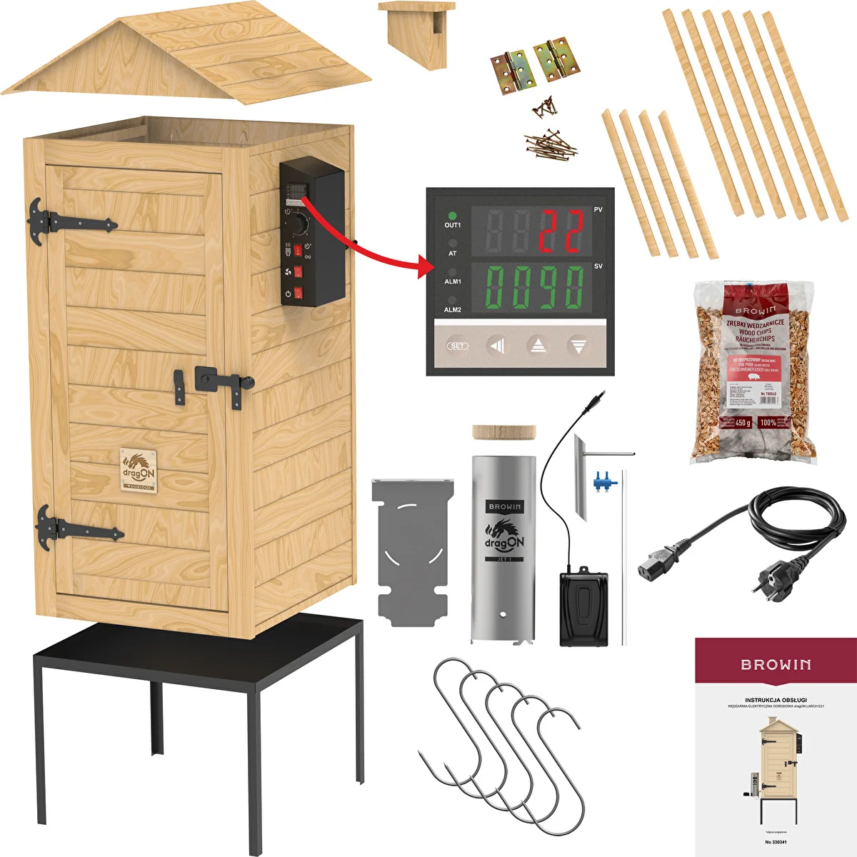 Affumicatore 200 L dragON Larch E21 - in larice, con modulo riscaldante elettrico e centralina di controllo