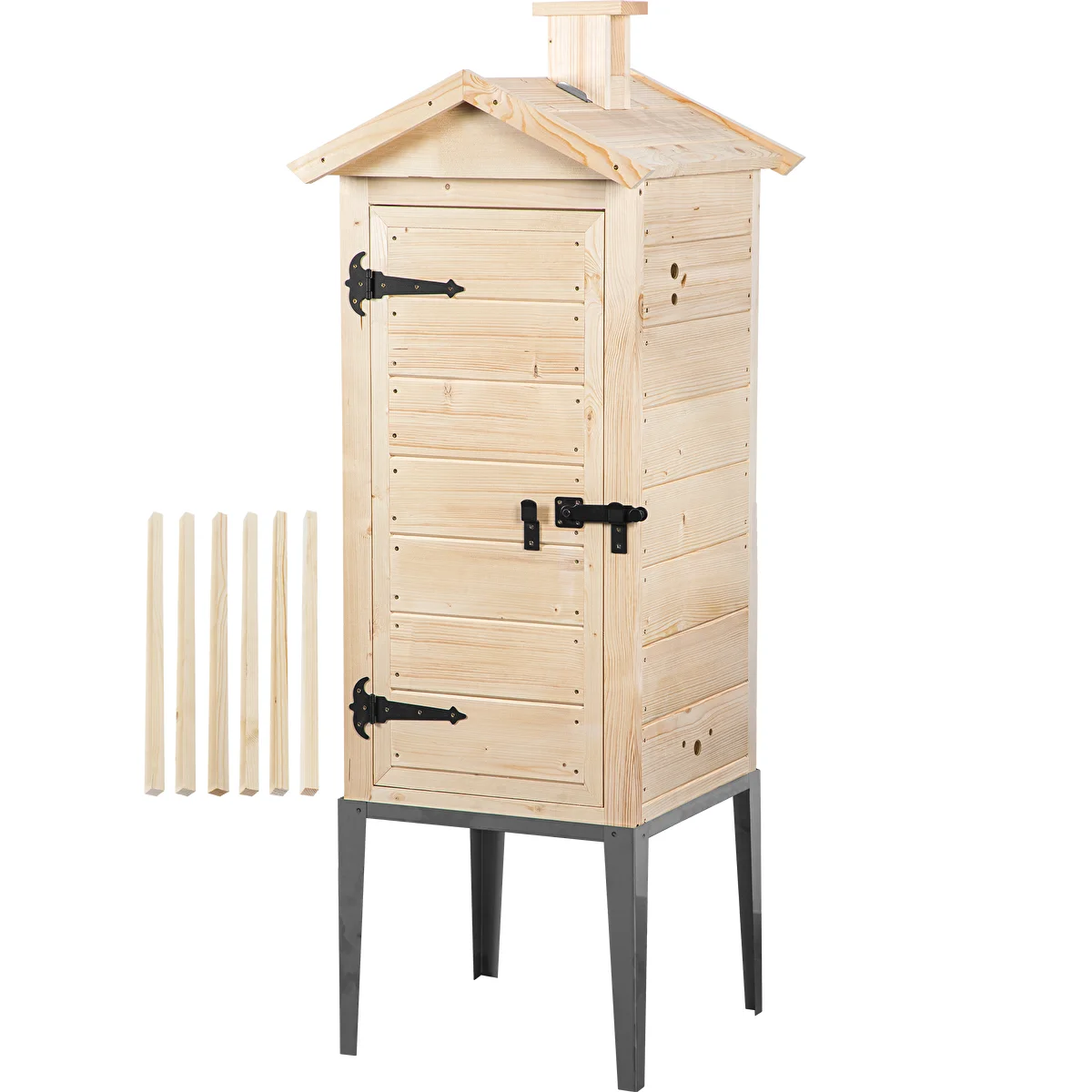 Camera di affumicatura in legno di abete, 200 L, con base in acciaio inox