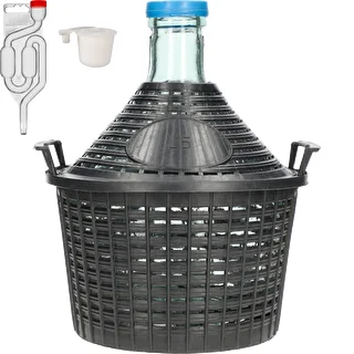 Kit per vinificazione base: damigiana in vetro 5 L, in cestello di plastica, con tappo e gorgogliatore