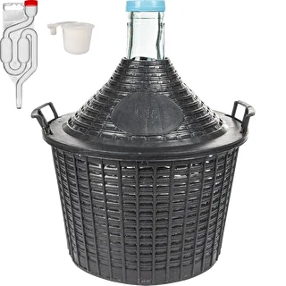 Kit per vino basic: damigiana in vetro 10 L, in cestello di plastica, con tappo e gorgogliatore