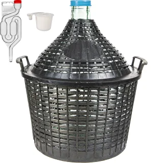 Set enologico basic: damigiana in vetro 15 L, in cesto di plastica, con tappo e gorgogliatore