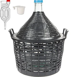 Kit per vinificazione Basic: damigiana in vetro 20 L, in cestello in plastica, con tappo e gorgogliatore