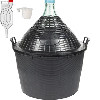 Kit enologico basic: damigiana in vetro da 34 L in cestello di plastica, con tappo e gorgogliatore