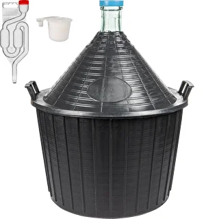 Kit enologico base: damigiana in vetro 54 L in cestello di plastica, con tappo e gorgogliatore