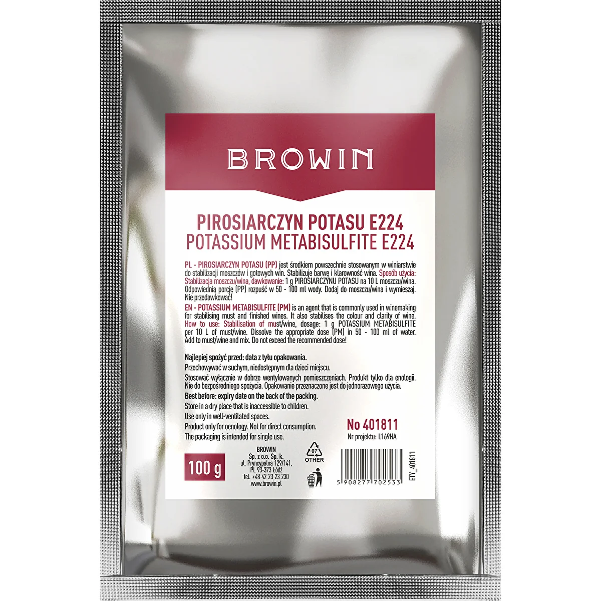 Metabisolfito di potassio, 100 g