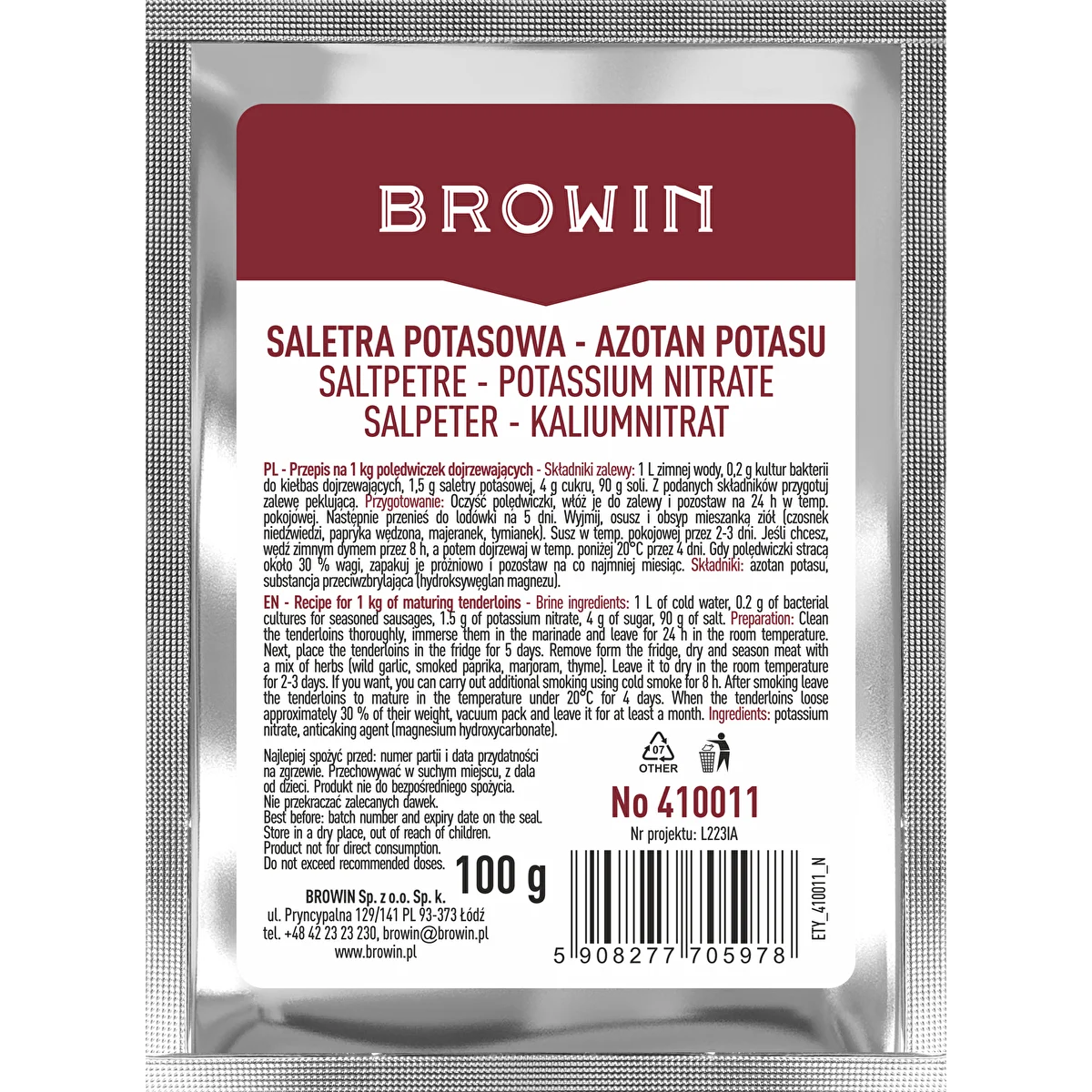 Nitrato di potassio (salnitro) per la salagione delle carni, 100 g