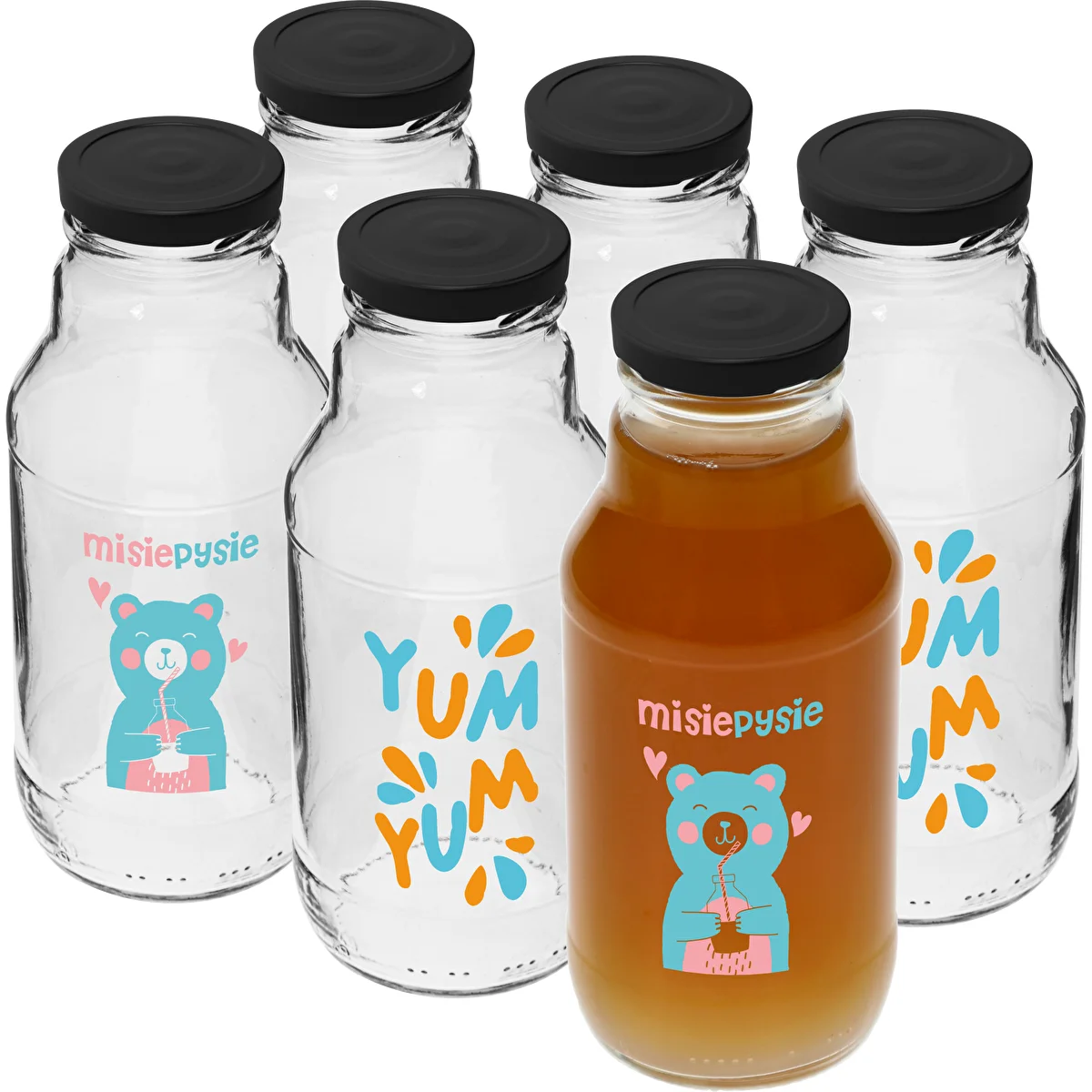 Bottiglie twist-off 330 ml con tappo Ø 43 mm e stampa colorata - 6 pezzi