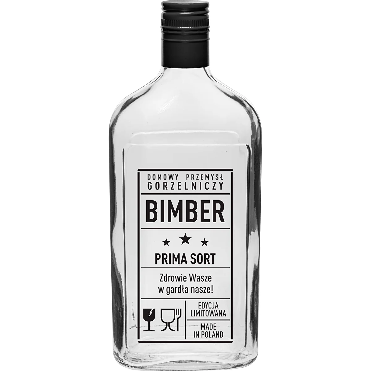 Bottiglia a fiaschetta 500 ml con tappo a vite, stampa “Bimber PRL”, 1 pz.