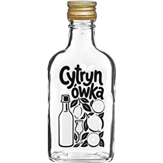 Bottiglia tipo fiaschetta 200 ml con tappo a vite e stampa «Cytrynówka» – modello 1