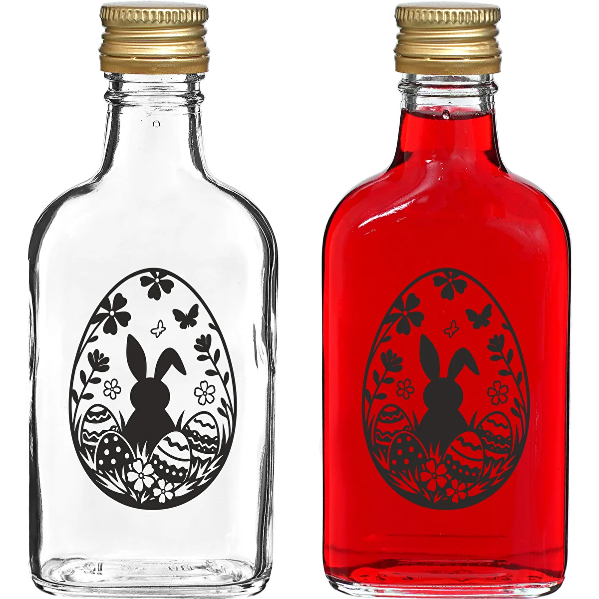 Bottiglia tipo fiaschetta 200 ml con tappo a vite, stampa "Uovo di Pasqua", 1 pz.