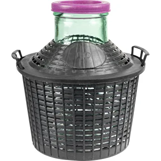 Damigiana per vino 10 L a bocca larga con cestello in plastica