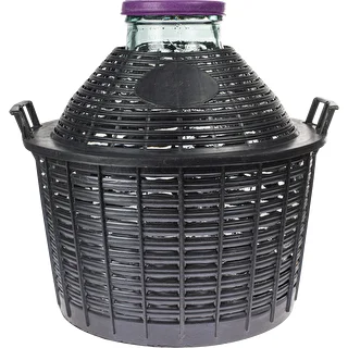 Damigiana per vino 25 L a bocca larga con cestello in plastica