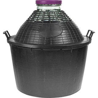 Damigiana per vino 34 L a bocca larga con cestello in plastica