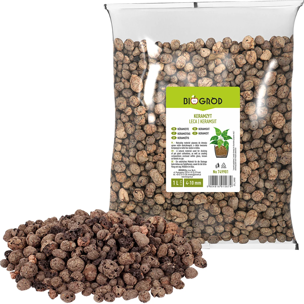 Argilla espansa per piante in vaso, giardinaggio e terrari in vetro, 4-10 mm, 1 L