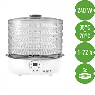 Essiccatore per funghi, frutta, verdure ed erbe con regolazione della temperatura, 240 W, trasparente – photo 7