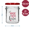 Barattolo semplice 346ml fi 82 con stampa colorata "Made With Love" e coperchio bordeaux, 3 pezzi - 6 