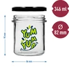 Barattolo semplice 346ml fi 82 con stampa colorata "Yum Yum" e coperchio nero, 3 pezzi - 6 