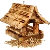 Mangiatoia per uccelli in legno, bruciata, casetta montanara - 5 