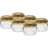 Słoik niski 200ml - z złotą zakrętką fi 82/6, 6szt. ['słoik niski', ' słoik szklany', ' słoik 200ml', ' zakrętka twist-off', ' słoik do dżemów', ' pojemnik do przechowywania', ' przetwory domowe', ' słoik do śledzi', ' słoik do sałatki', ' słoik na deser']