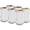 Vasetti 300 ml con tappo colorato Ø 66 - 6 pz. ['vasetti per conserve', ' vasetti 300 ml', ' set di vasetti', ' vasetti per le conserve', ' vasetti con tappi colorati', ' tappi colorati', ' per frutta sciroppata', ' per confetture']