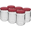 Vasetto 250 ml Ø66/4, tappo bordeaux - 6 pz. ['set di vasetti', ' vasetti per la fermentazione', ' vasetti per marmellate', ' vasetti con coperchi twist-off', ' vasetti Ø66', ' vasetti con coperchi 4 tacche', ' vasetti con coperchi bordeaux', ' per conserve', ' per sottovuoto', ' barattolo porta spezie']