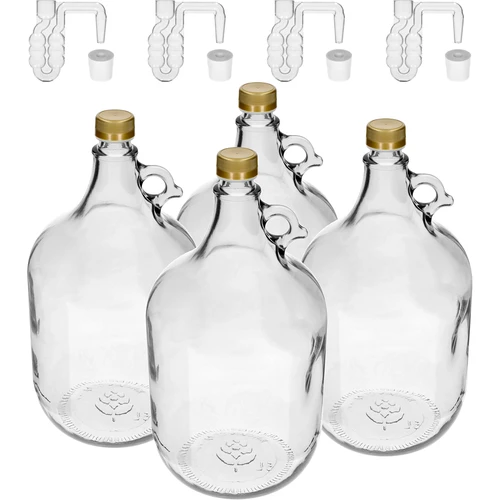 4 x Dama 5 L con tappo forato, gorgogliatore e tappo a vite