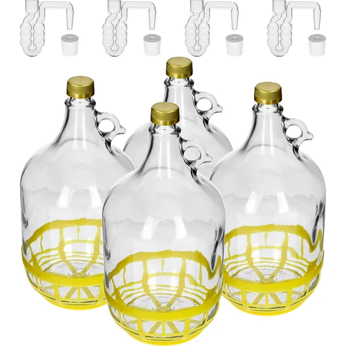 4 x Dama 5L con tappo, tubo di fermentazione, chiusura e cestino  - 1 