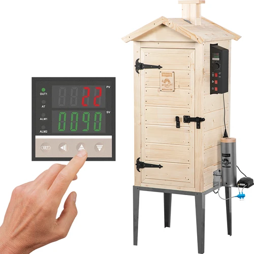Affumicatoio da giardino in legno 200 L – dragON Wood 100E con modulo di riscaldamento elettrico e centralina di controllo
