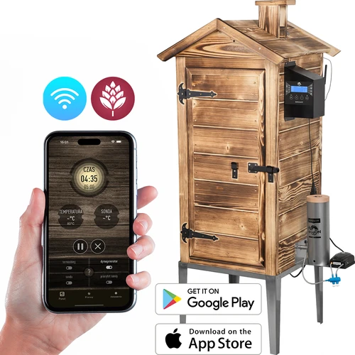 Affumicatore con Wi‑Fi, 200 L - dragON WOOD 100IQ con modulo riscaldante elettrico e controller, a legna