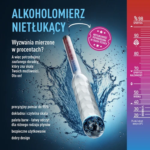 Alkoholomierz nietłukący z probówką, zakres pomiaru 20-98% - 6