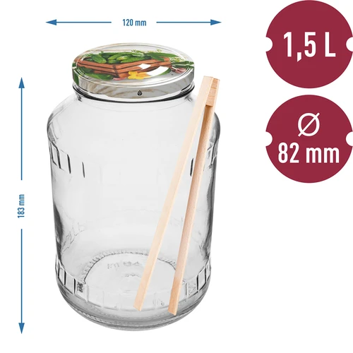 Barattolo 1,5 L, Ø 82/6 con tappo a vite colorato + pinza - 2