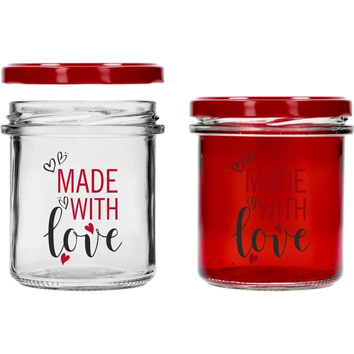 Barattolo semplice 346ml fi 82 con stampa colorata "Made With Love" e coperchio bordeaux, 3 pezzi - 4