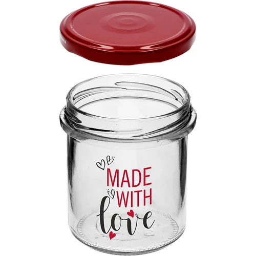 Barattolo semplice 346ml fi 82 con stampa colorata "Made With Love" e coperchio bordeaux, 3 pezzi - 5