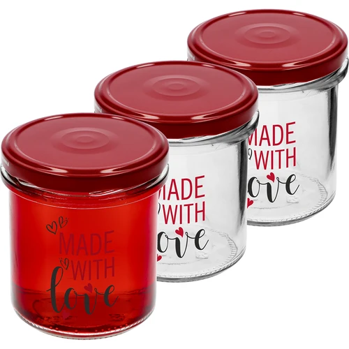 Barattolo semplice 346ml fi 82 con stampa colorata "Made With Love" e coperchio bordeaux, 3 pezzi  - 1 