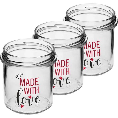 Barattolo semplice 346ml fi 82 con stampa colorata "Made With Love" e coperchio bordeaux, 3 pezzi - 3