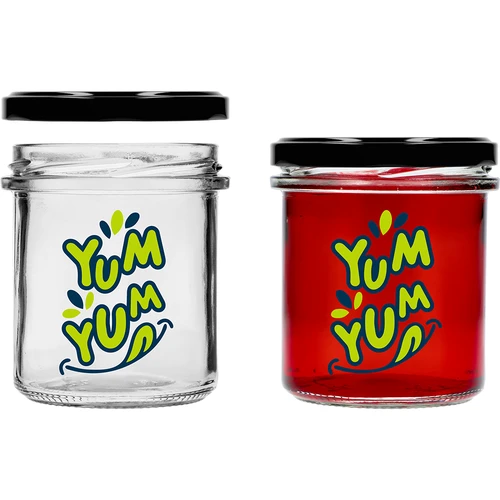 Barattolo semplice 346ml fi 82 con stampa colorata "Yum Yum" e coperchio nero, 3 pezzi - 4