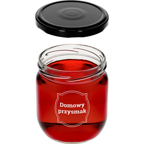 Barattolo TO 425ml con stampa "Delizia casalinga" e coperchio nero fi 82 - 3 pezzi - 5