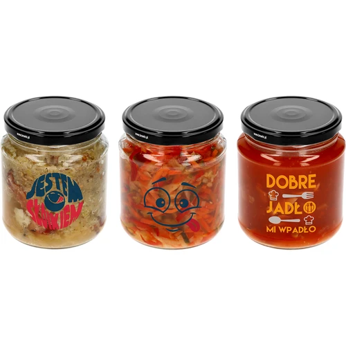 Barattolo TO 580ml fi 82 con stampa colorata e coperchio nero, 3 pezzi. - 3