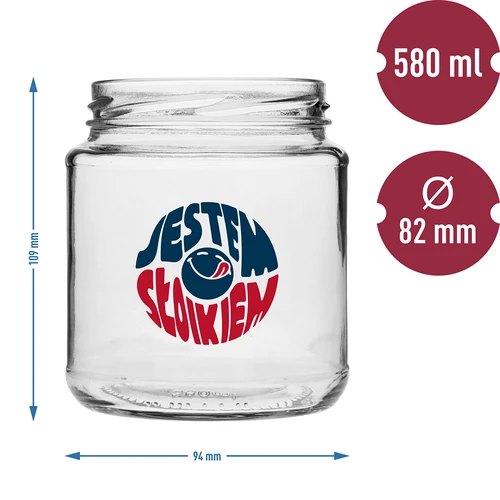 Barattolo TO 580ml fi 82 con stampa colorata e coperchio nero, 3 pezzi. - 6