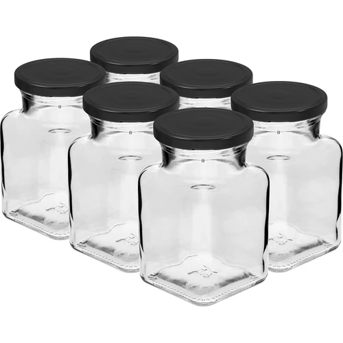Barattolo twist off 150ml Quattro angoli fi 53 con coperchio nero, 6 pezzi  - 1 