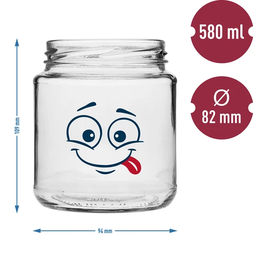 Barattolo twist-off 580ml con stampa Faccina e coperchio fi 82/6 - 3 pezzi - 7