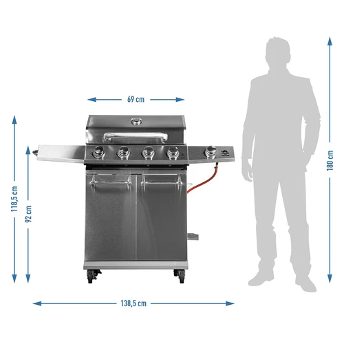 Barbecue a gas dragON BBQ201, 18,8 kW, argento - 12