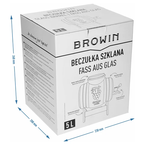 Beczułka 5 L szklana, z szerokim wlewem, korkiem, podstawką i kranikiem - 8