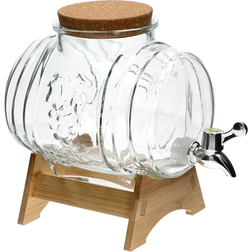 Botticella in vetro 3 L, con ampio imbocco, tappo in sughero, base e rubinetto